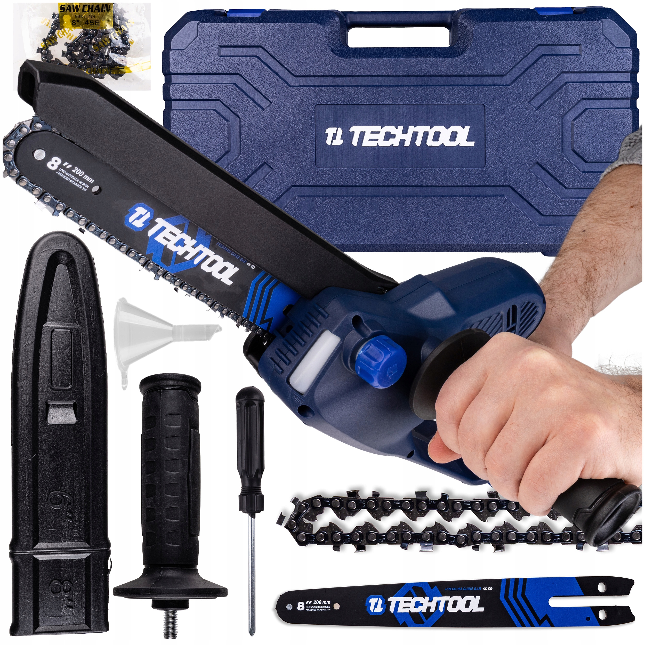 Aku Řetězová Pila Pila 8" Větev Kufr Techtool