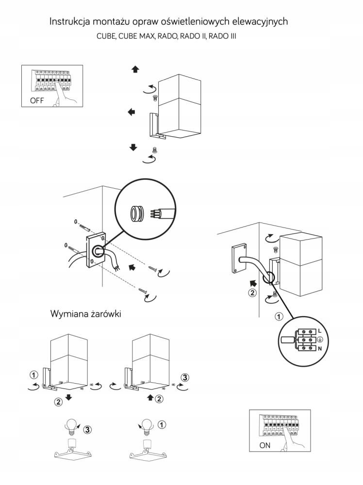 Kinkiet zewnętrzny ogrodowy czarny RADO III Kolor czarny