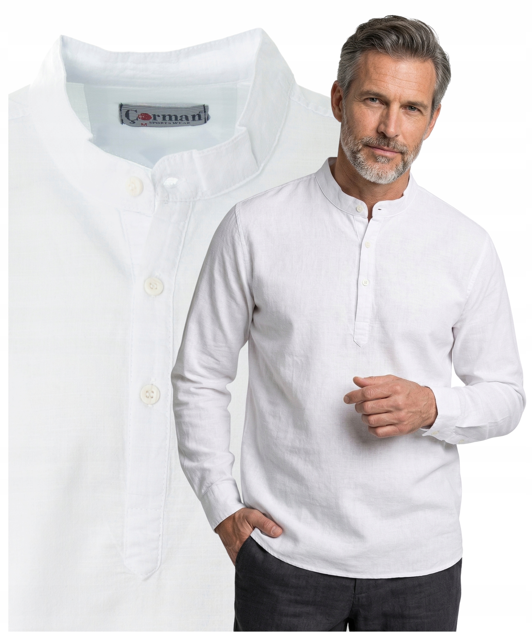 koszula męska ze stójką Bawełniana Krótkie Guziki Biała Przewiewna Roz XL