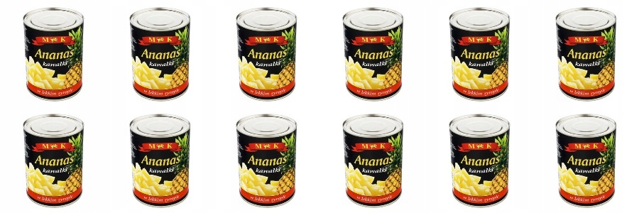 12x 565g Mk Ananas kawałki w lekkim syropie Pół Kartonu