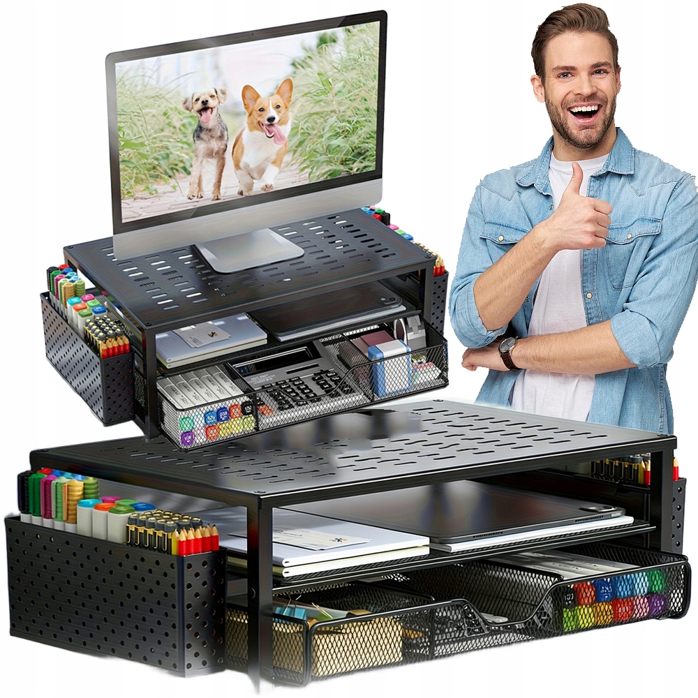 Podstavec Pod Monitor Police Na Stůl zvedne obrazovku o: 14 cm S Zásuvkou