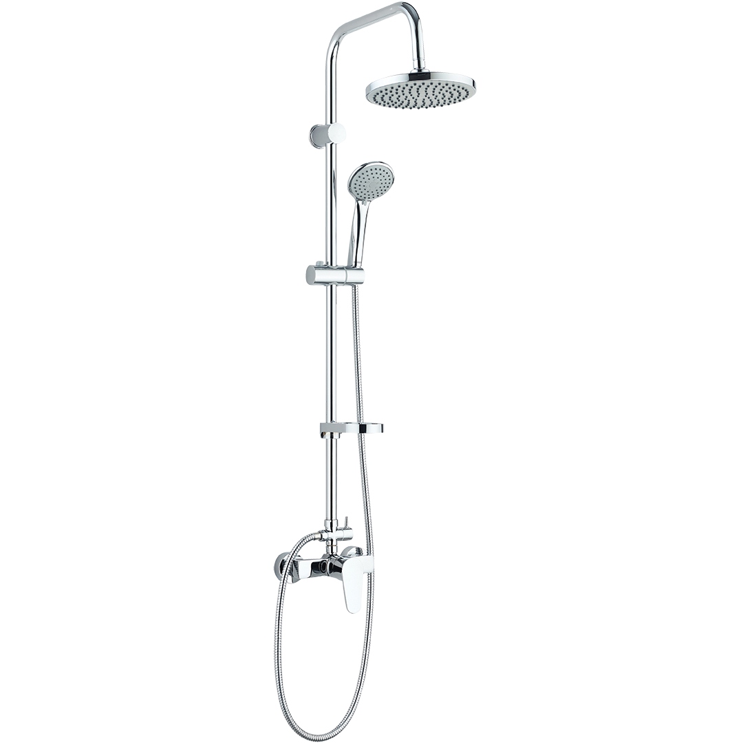 Chrómová sprchová súprava, nástenný sprchový stĺp s batériou, okrúhla