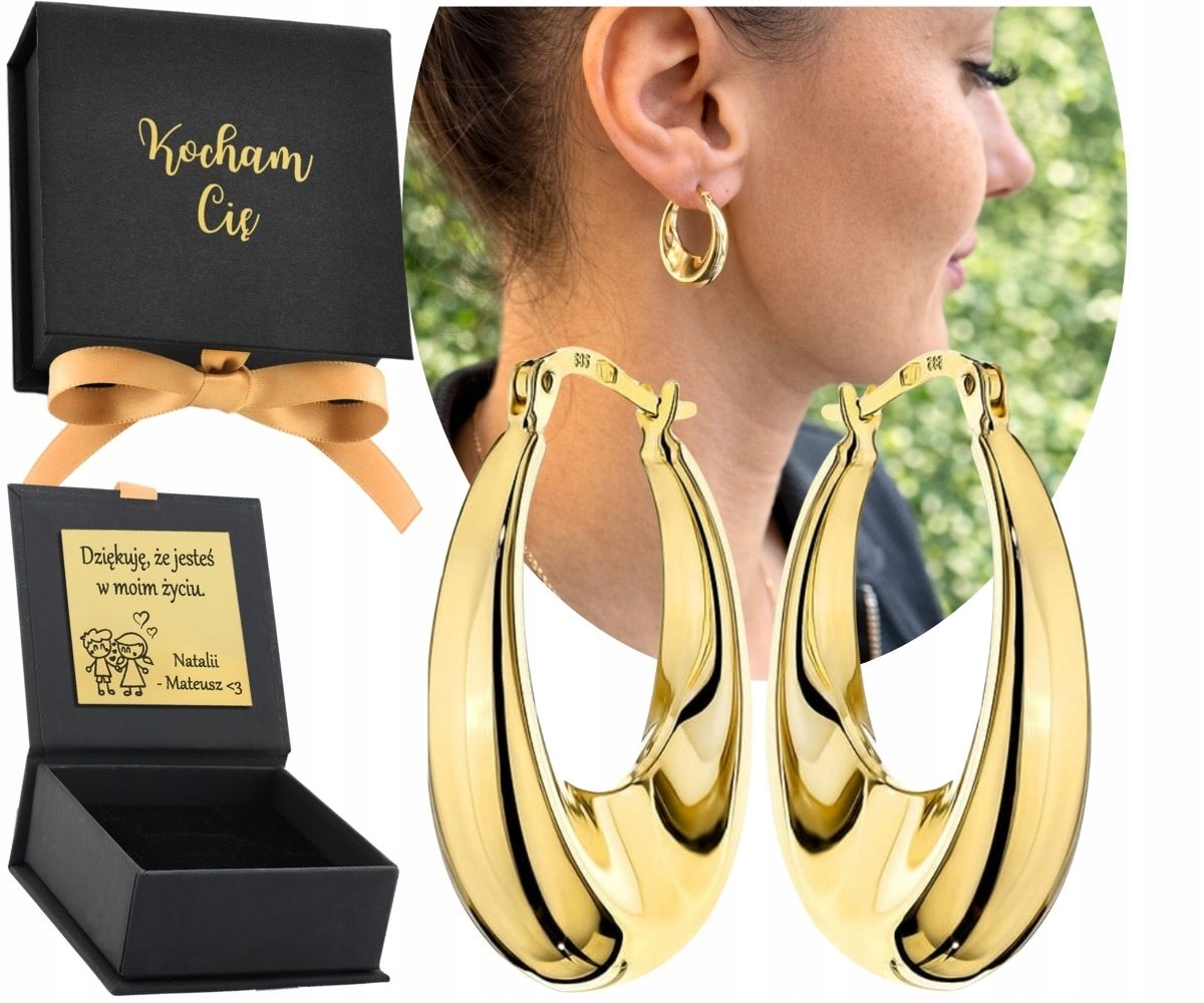 Złote Kolczyki Klasyczne Owale Na Angielskim Zapięciu Złoto 585