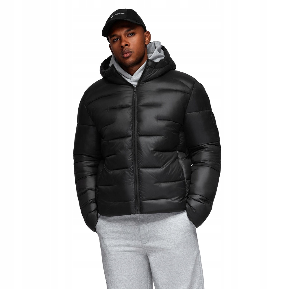 Prošívaná pánská bunda puffer s s kapucí černá V1 OM-JAHP-0235, velikost L