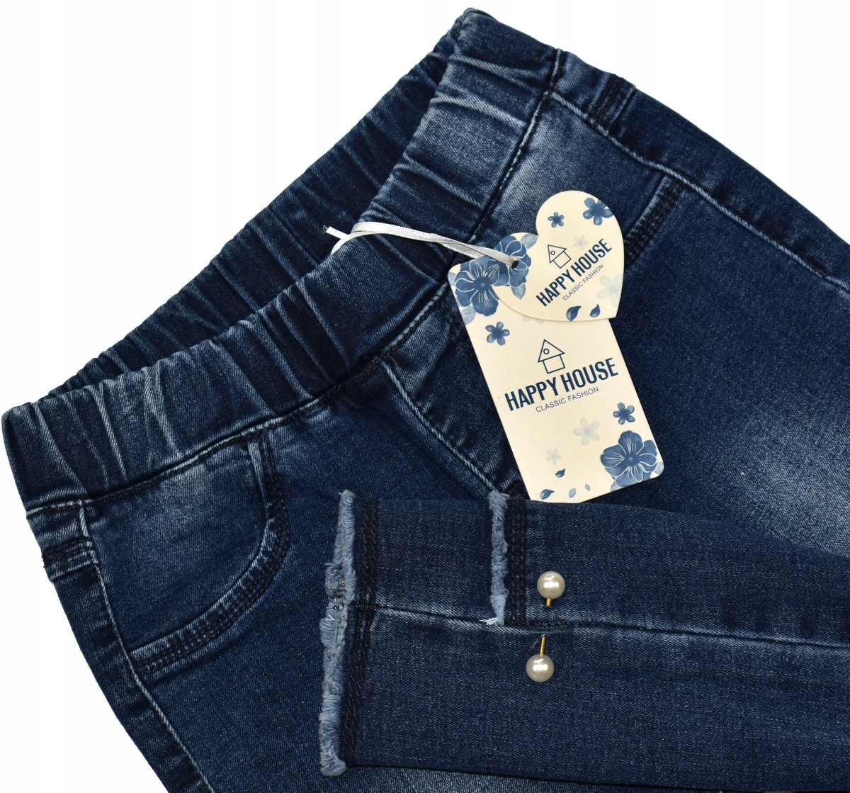 H&H Granatowe Jeansowe Tregginsy Ocieplane Perełki - 122/128 Marka Inna marka