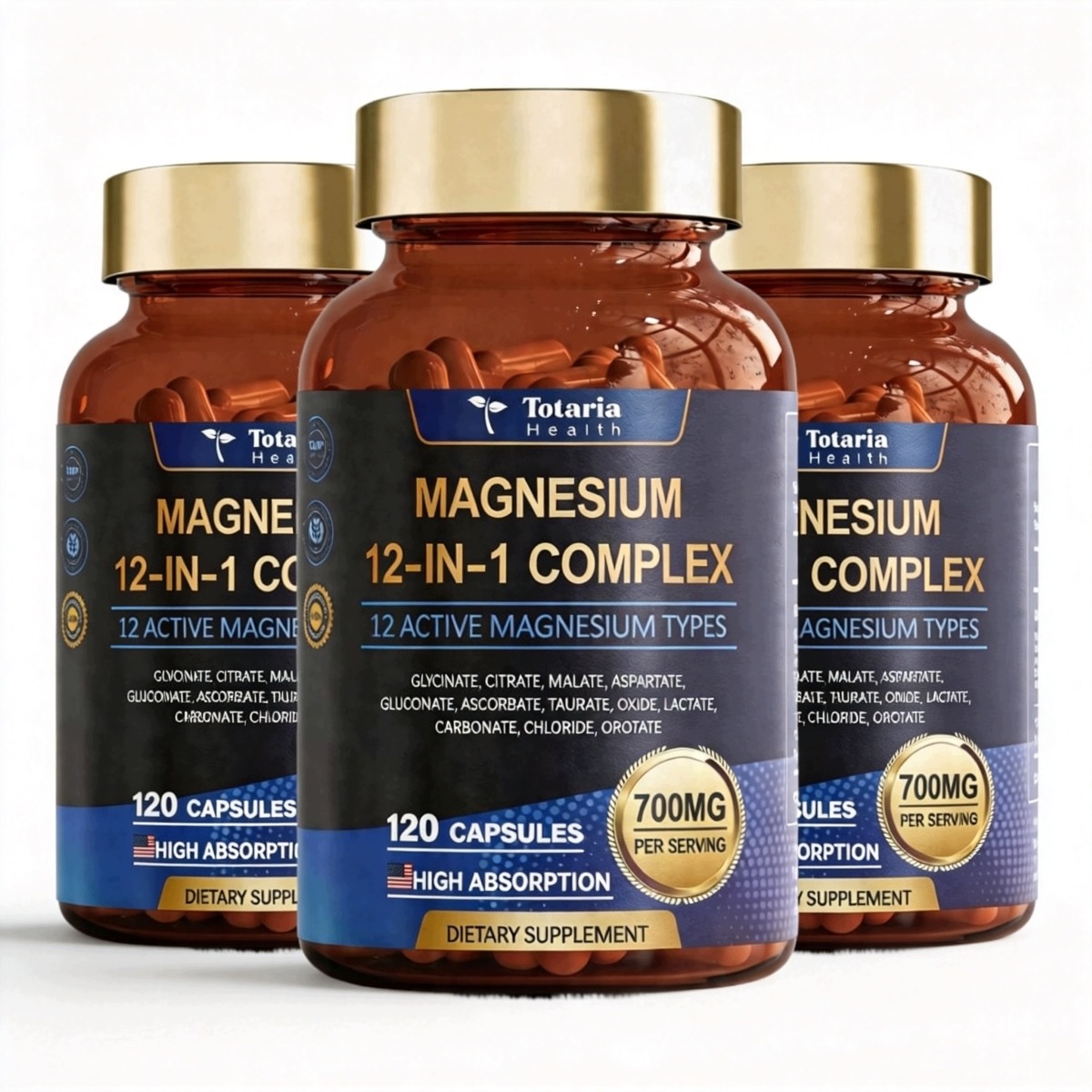 Komplex hořčíku 12v1 700mg Glycinát Citrát 360 kapslí 3 balení