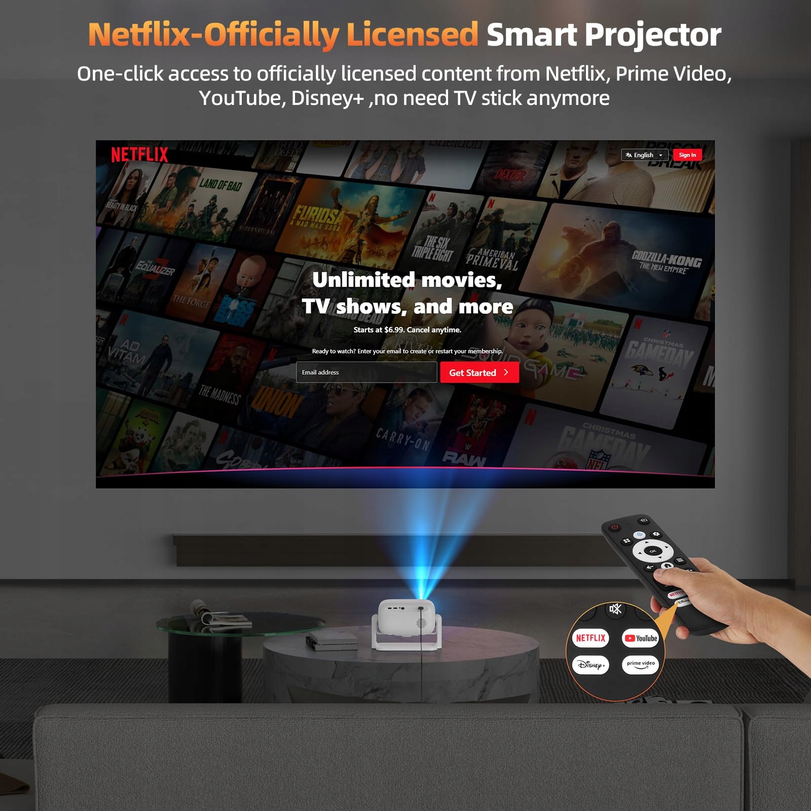 BETTDOW Projektor 4K Smart WiFi6 Bluetooth 5.2 Autofokus Biały — miniatura 2
