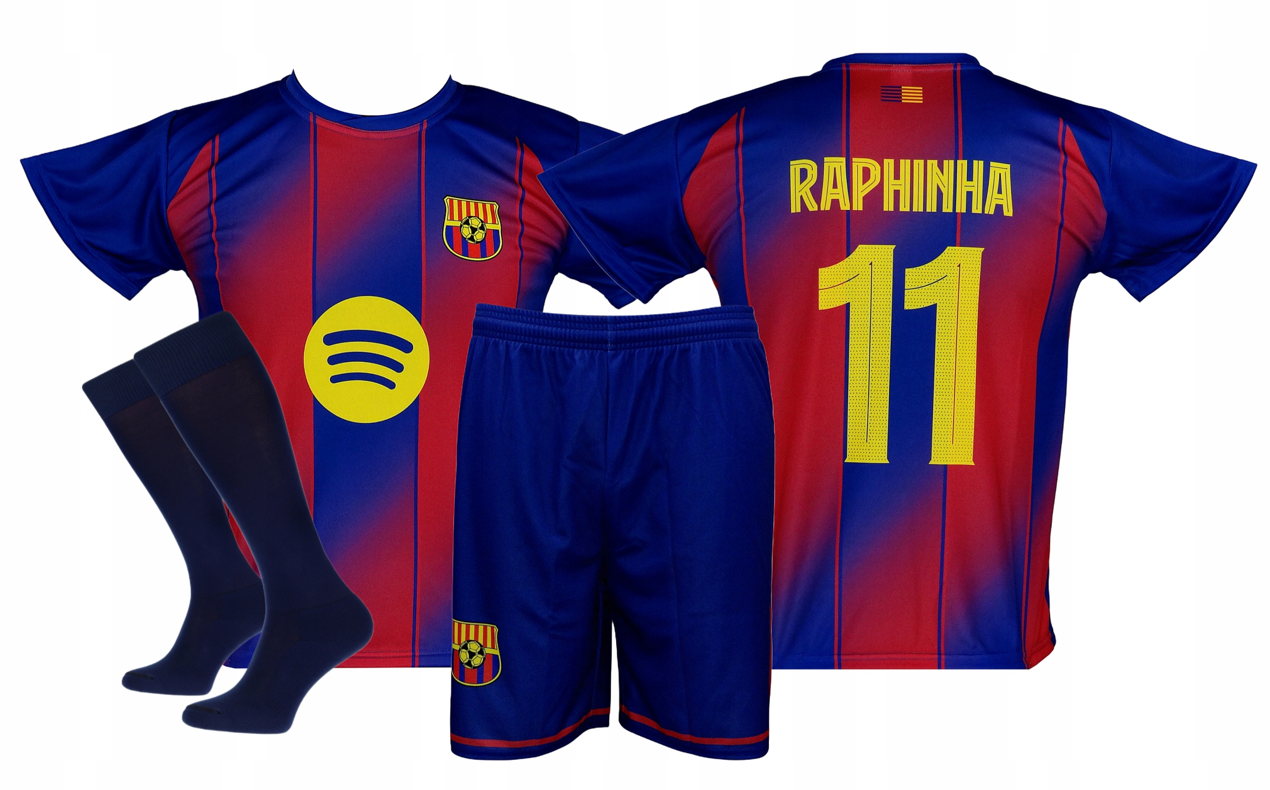 Raphinha strój piłkarski koszulka, spodenki getry Barcelona roz. 152