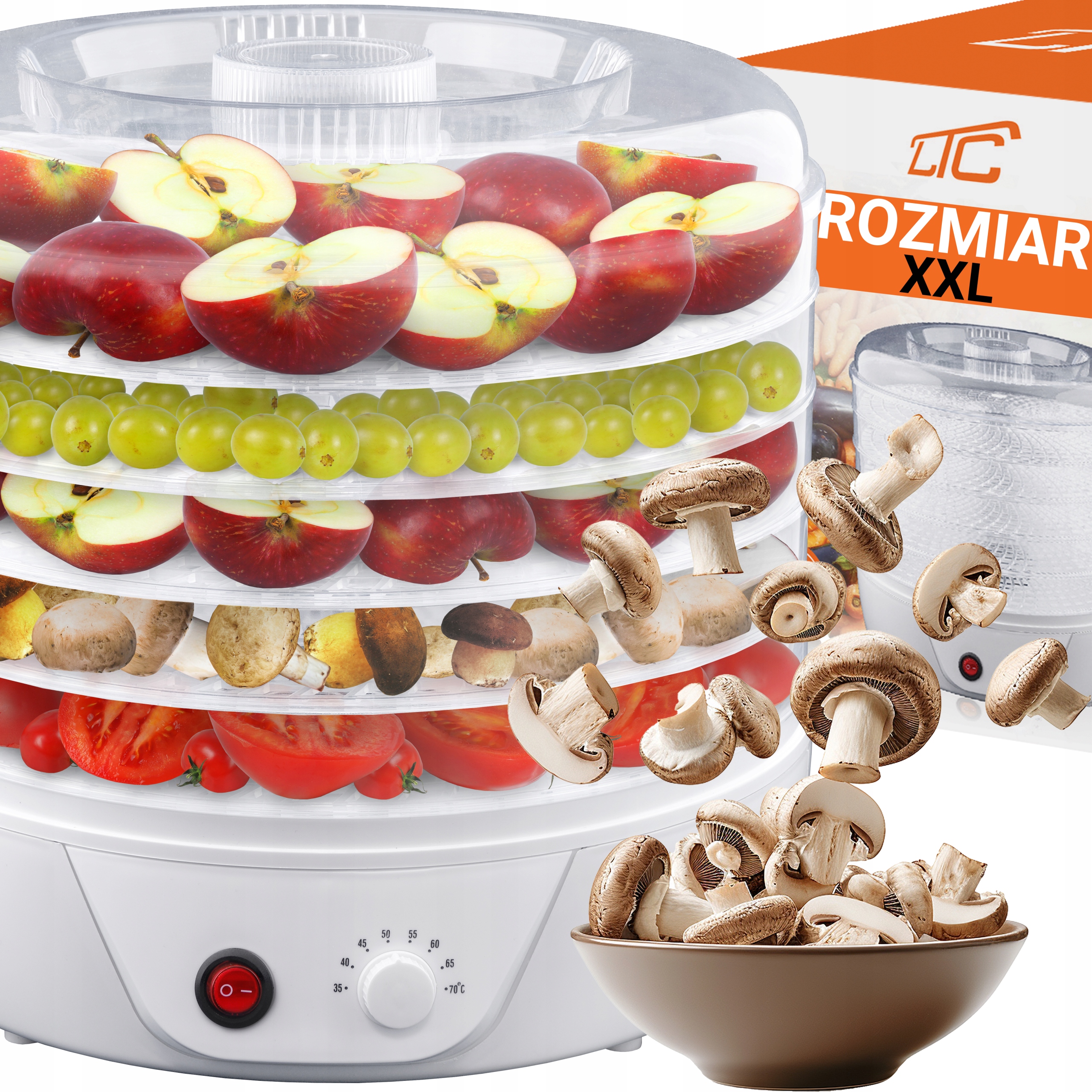 Mocna Suszarka Do Grzybów Owoców Warzyw Pojemność I Wielkość XXL