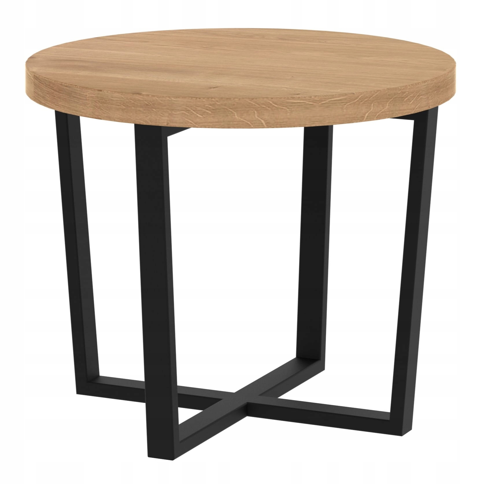 Kulatý konferenční stolek loft indsutrial, dřevěná dubová deska Axis 90 cm