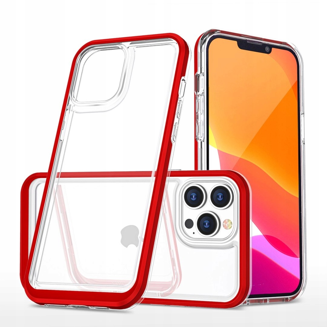 Clear 3in1 etui do iPhone 14 Pro silikonowy pokrowiec z ramką czerwone