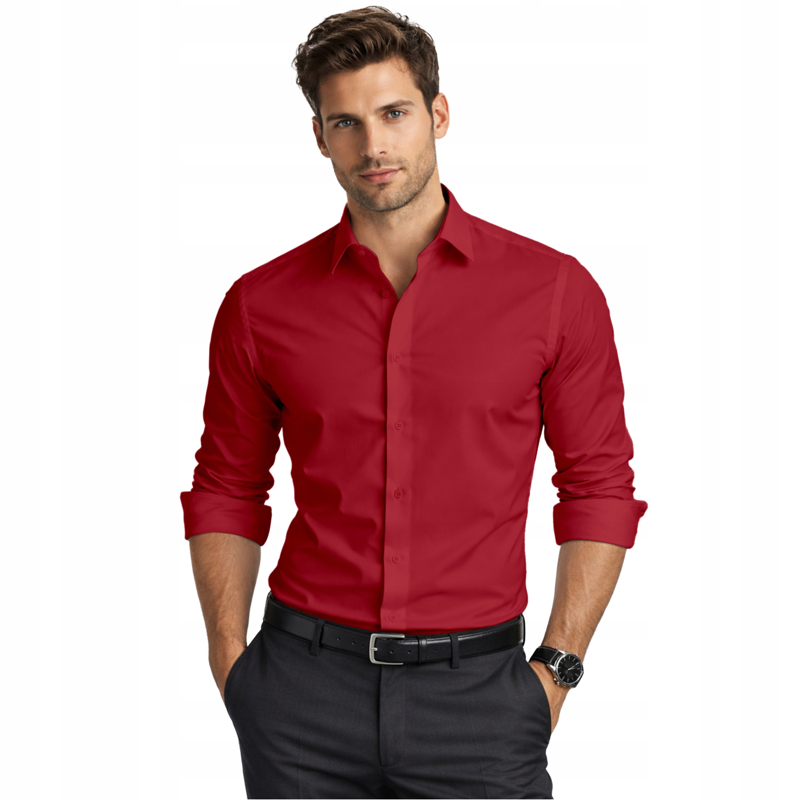 Koszula męska Espada czerwona Slim Fit gładka z elastanem długi rękaw XL-43