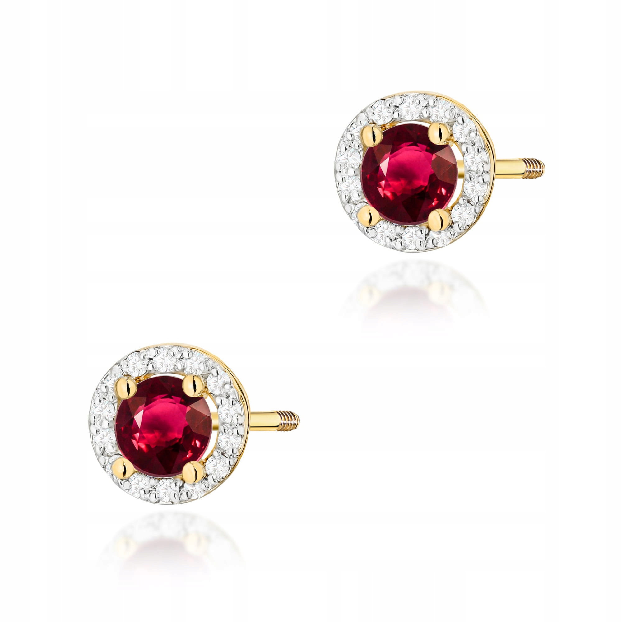 Náušnice žluté zlato 585 rubínové 2x0,60 ct s diamanty pro ženy tyčinka