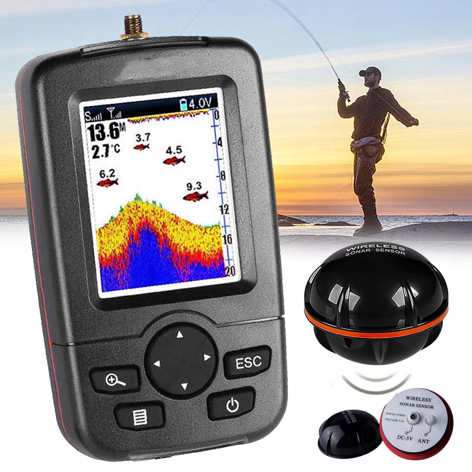 Wędkarska Fish Finder Sonar Do Łódki Zanętowej Bezprzewodowa Do Jeziora