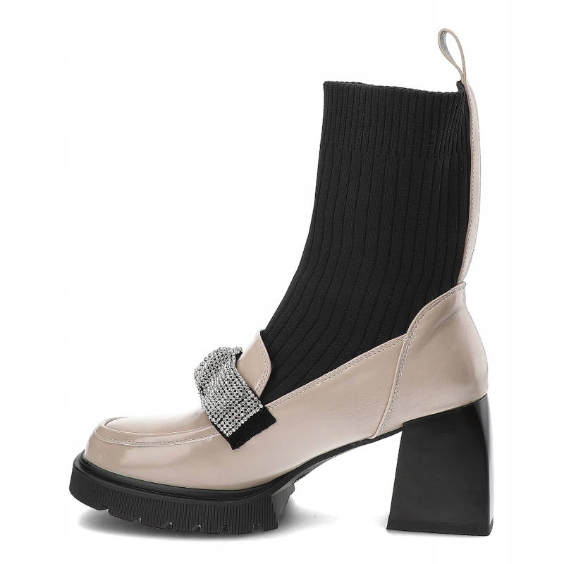 Beżowe Skarpetkowe Botki S.Barski Damskie Modne Obuwie Rozmiar 39