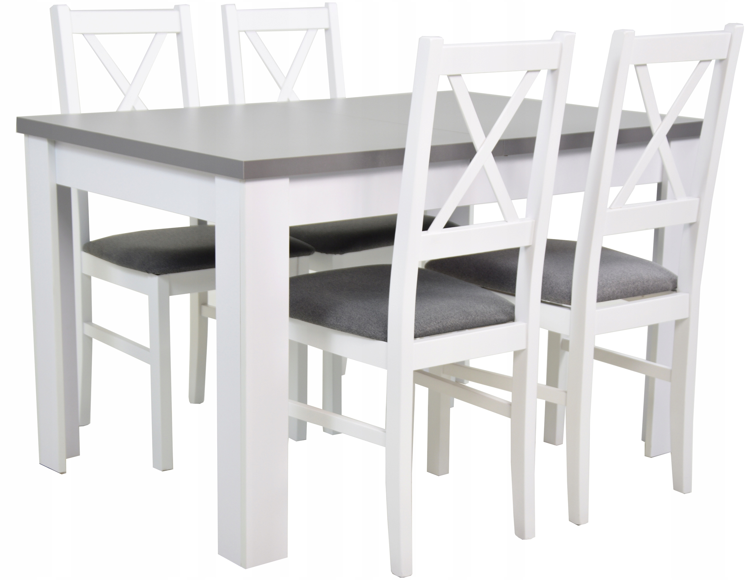 

Biało Szary zestaw 4 Drewniane krzesła Stoł 80x120