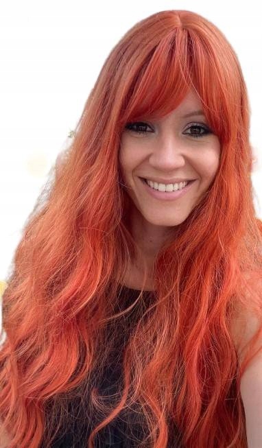 Dlouhá vlnitá paruka Valeria s ofinou v barvě oranžové 65 cm