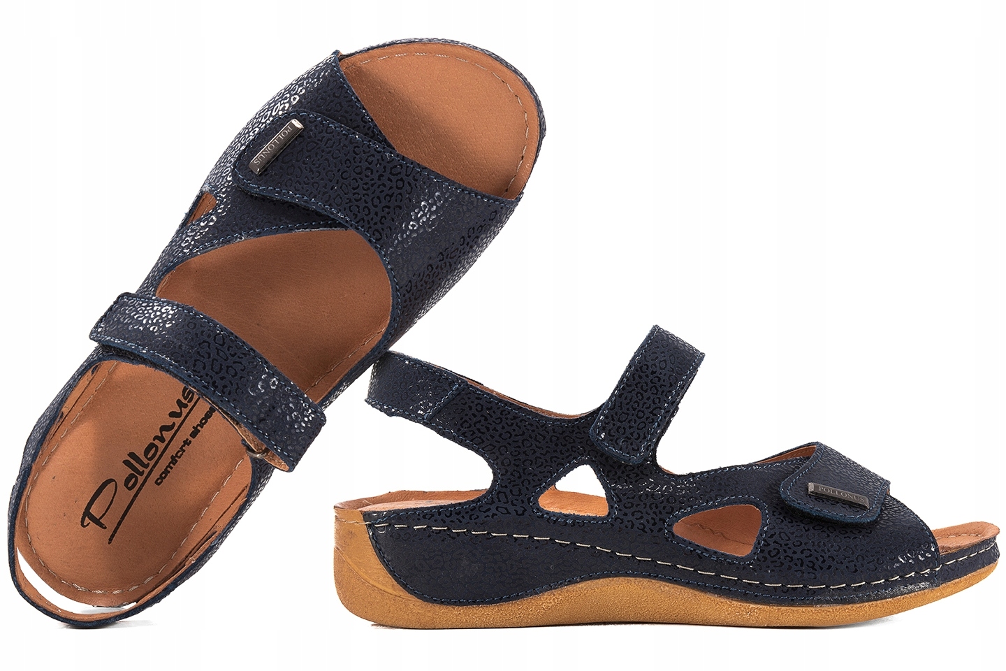 Pollonus 0994 Dámské Kožené Sandály Komfort Koturn Pu tmavě modré 39