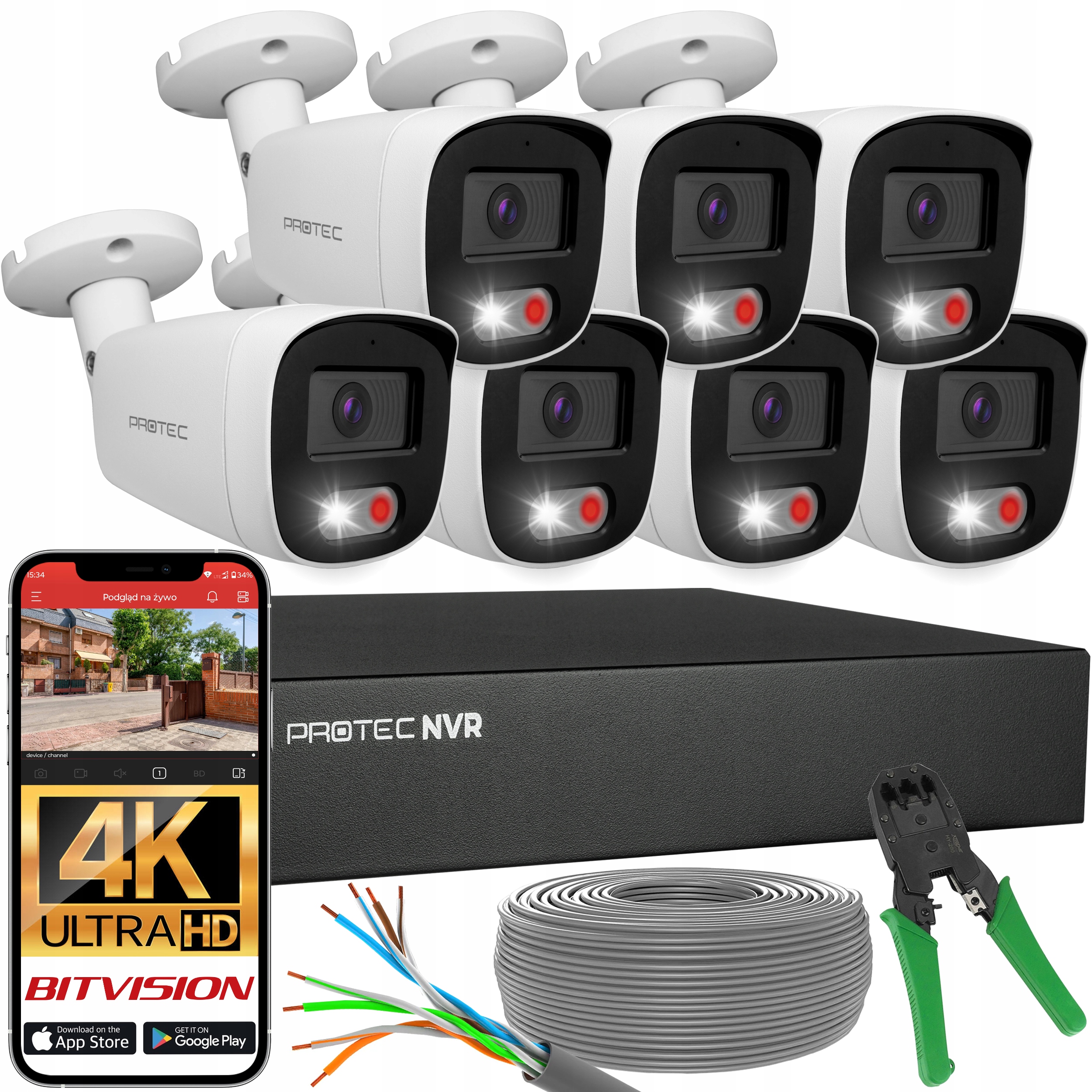 Sada 7 kamer Ip PoE Mikrofon Detekce lidí a vozidel 8Mpx 4K bez hdd