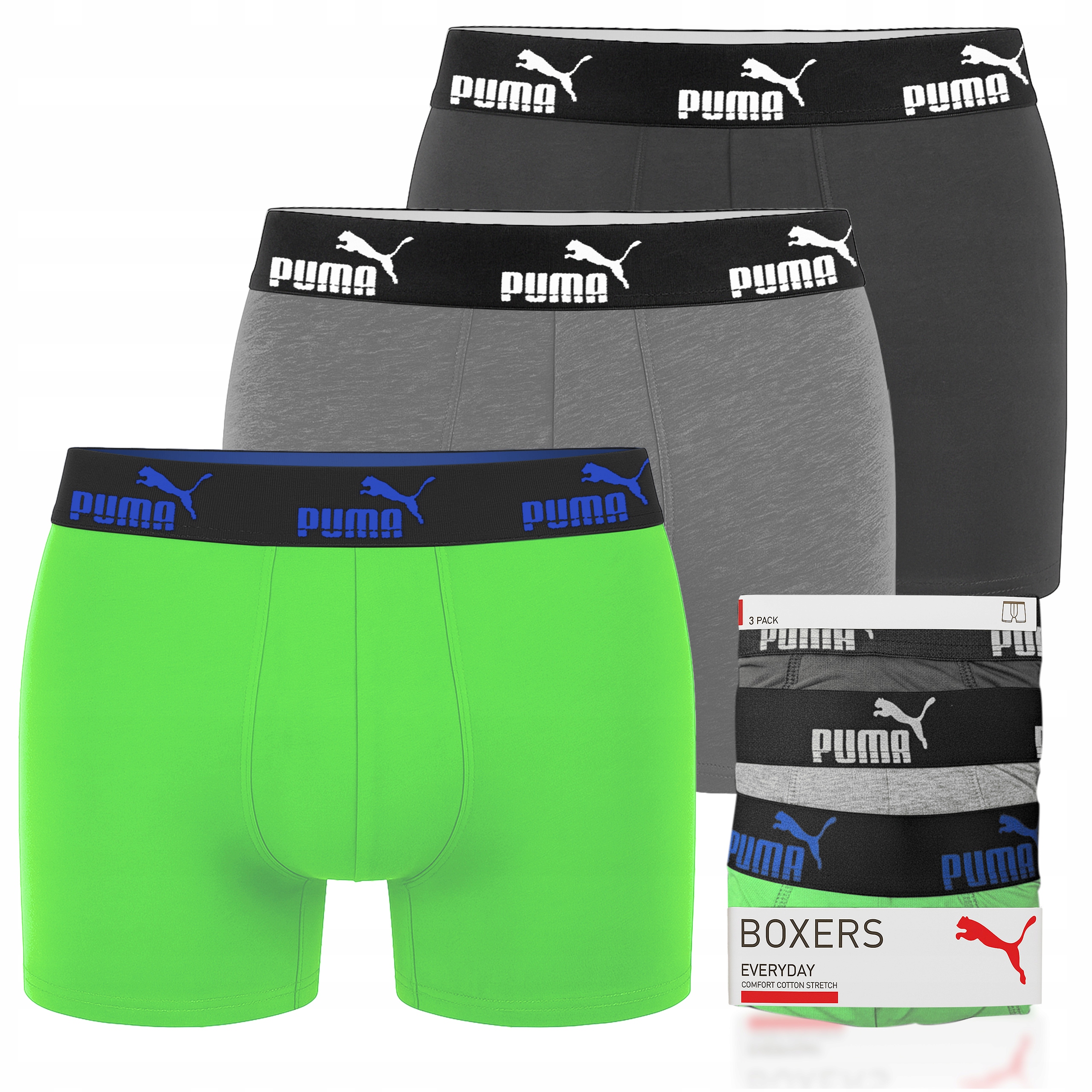 Puma Pánské boxerky Green Grey Bavlna 3 Pak Velikost XL