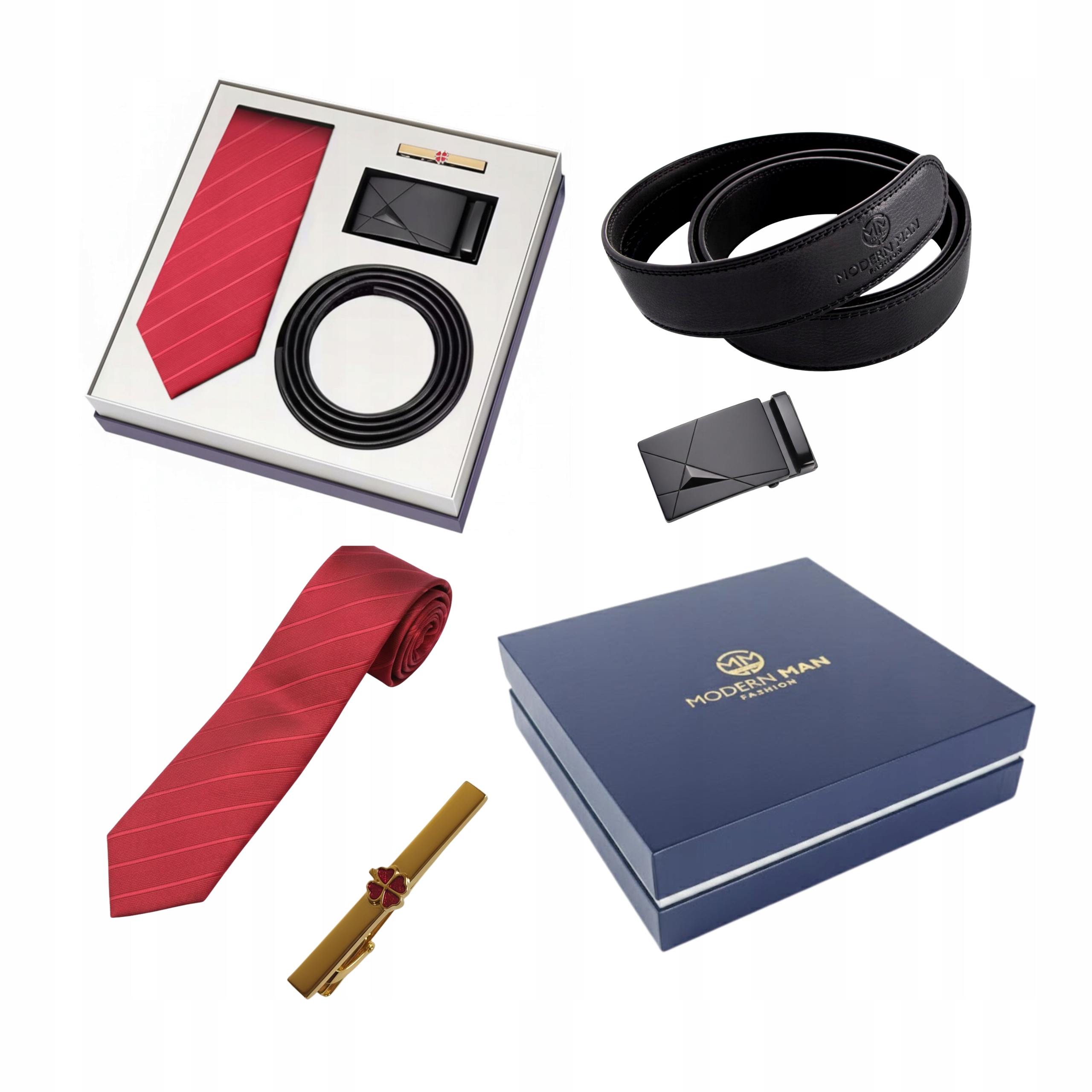 Dárková Sada s kravatou a páskem Elegantní pánská kravata Pásek Sponka