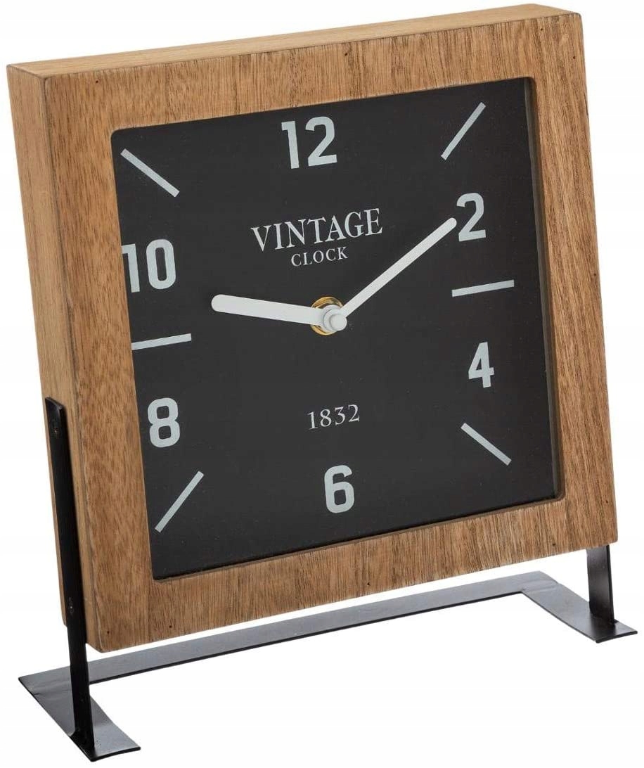 ZEGAR STOŁOWY W DREWNIANEJ RAMIE VINTAGE 20x23 cm