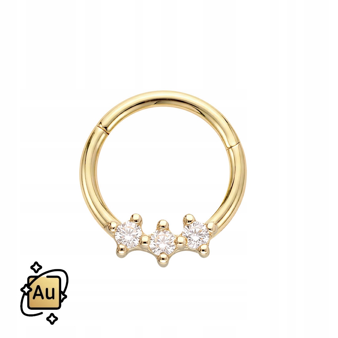 Zlatý ozdobný Clicker 14K Au kolečko ze zlata pr. 585 1,2/8 mm 3 Zirkony