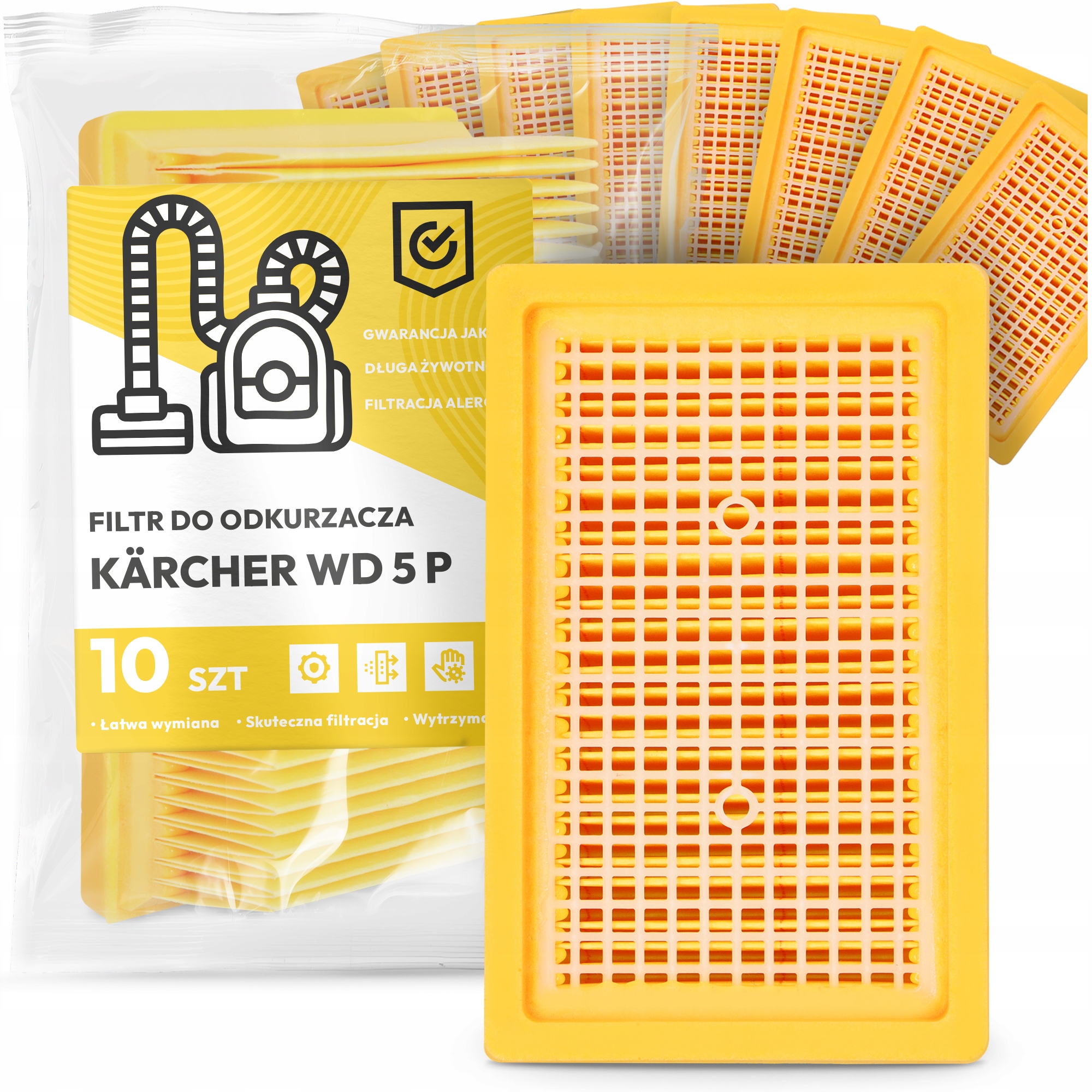 10x Filtr Pro Vysavač Kärcher Wd 5 P Vzduchový Vstupní plochý Filtry Em-w