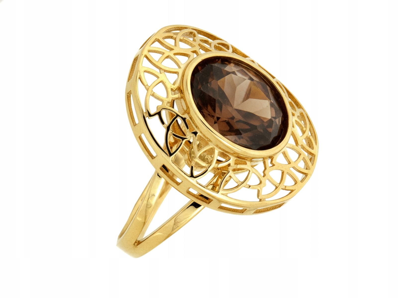 Velký zlatý prstýnek 585, bronzový zirkon r19 v ažurové vazbě 3.68 g