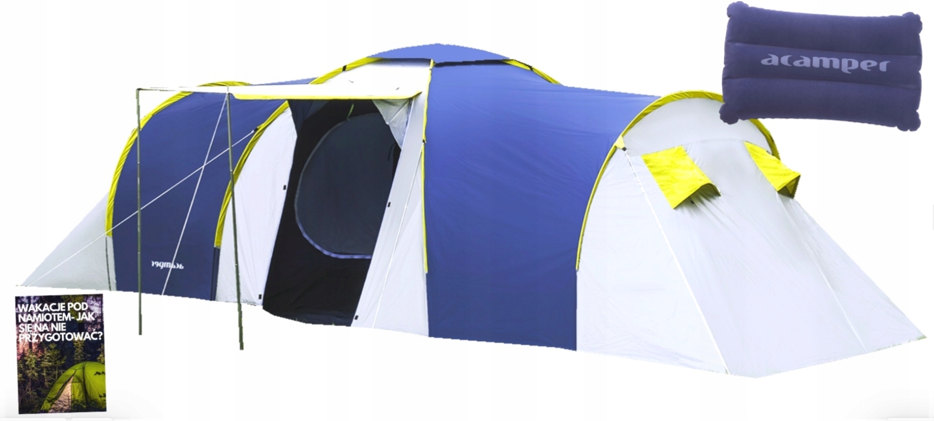 SOLIDNY NAMIOT 8 OSOBOWY RODZINNY 2 SYPIALNIE PRZESTRONNE TROPIK + PODUSZKA