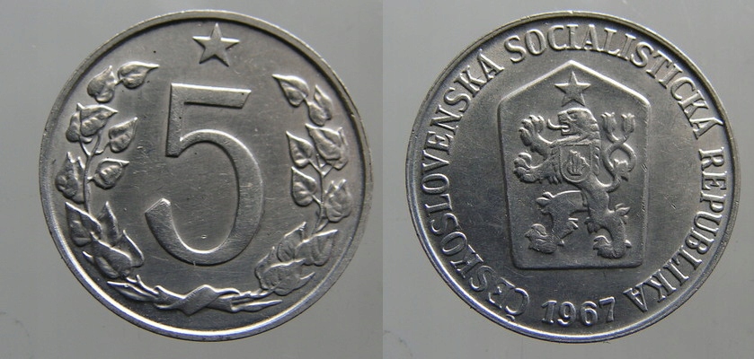 9101. CZECHOSŁOWACJA, 5 HALERZY, 1967 ST1/1-