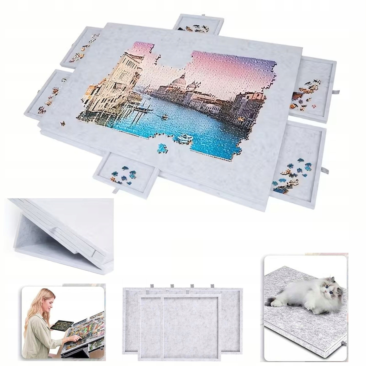 Stół Do Puzzli Obrotowy Stół Do UkłAdania Z 6 Szufladami PrzenośNy 1000szt