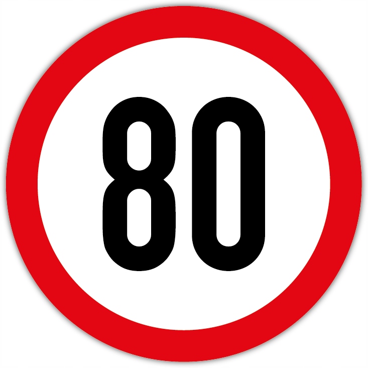 

Ograniczenie prędkości do 80km/h, B-33 – naklejka
