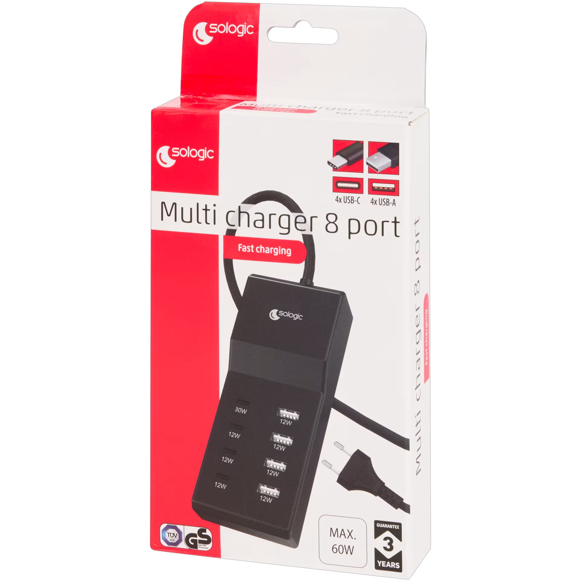 Ładowarka wielofunkcyjna z 8 portami Sologic Maks. 60 watów Czarna