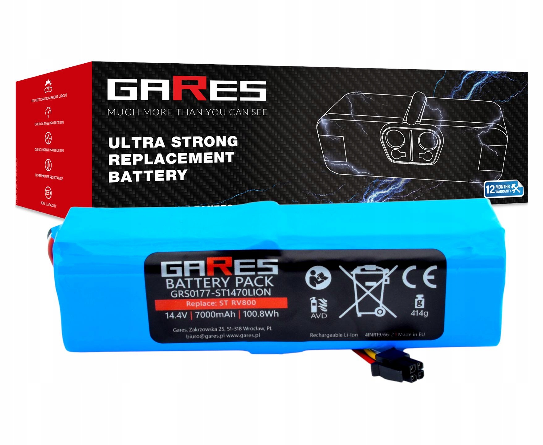 Batéria Gares pre Setti+ RV800, Midea M7 Pro 14,4 V 7,0 Ah