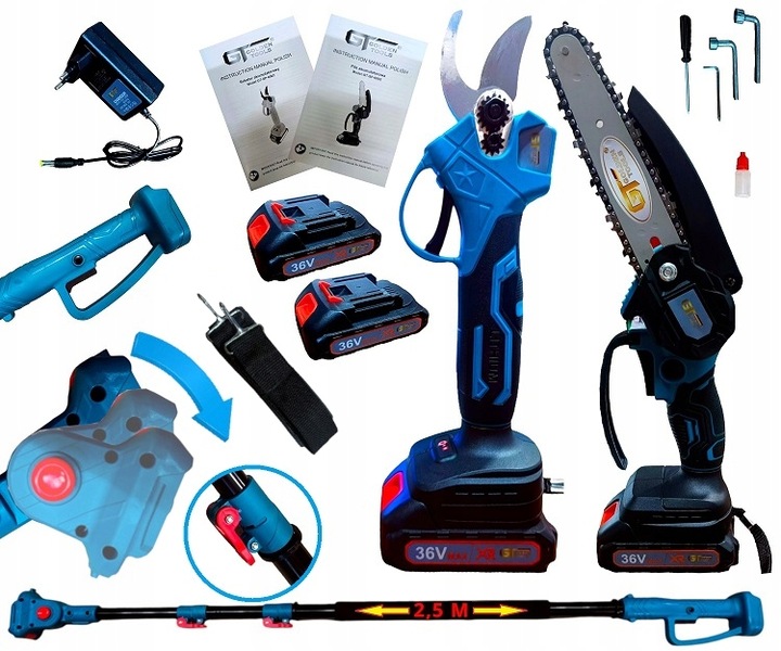 PIŁA + SEKATOR WYSIĘGNIK 2,5M 36V AKU 2SZT ŁADOWARKA