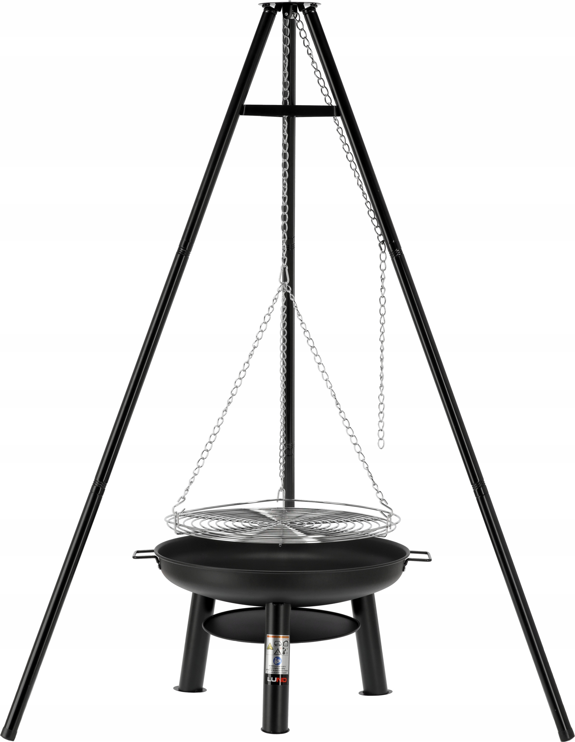 Grill Węglowy Wiszący Na Trójnogu Palenisko Lund Chromowany Ruszt 61CM