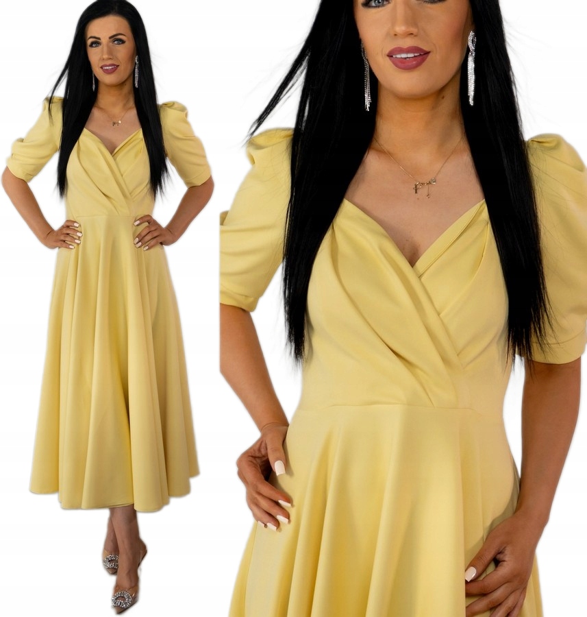 Dámské šaty na svaté přijímání Elegantní šaty na svatební hostinu Citronová L