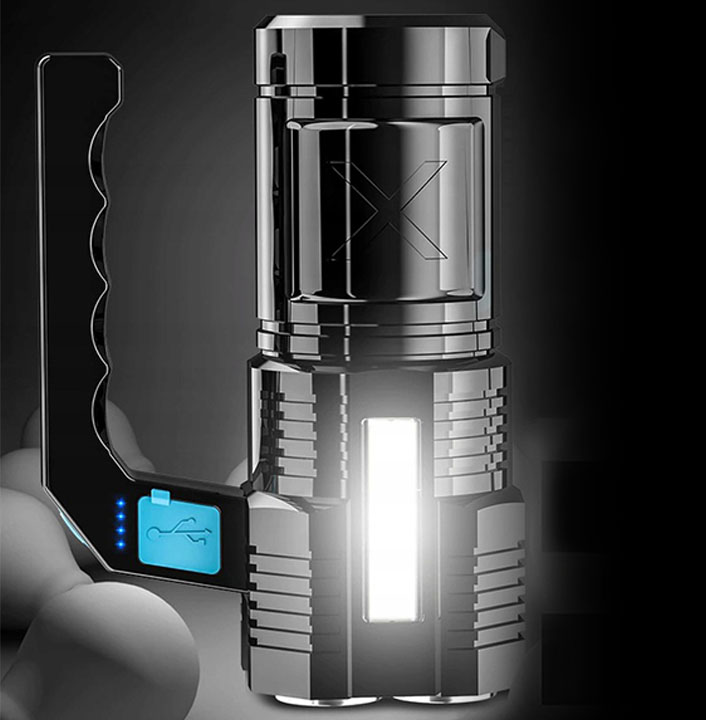 MOCNA AKUMULATOROWA LATARKA WOJSKOWA TAKTYCZNA REFLEKTOR SZPERACZ LED USB Kolor dominujący czarny