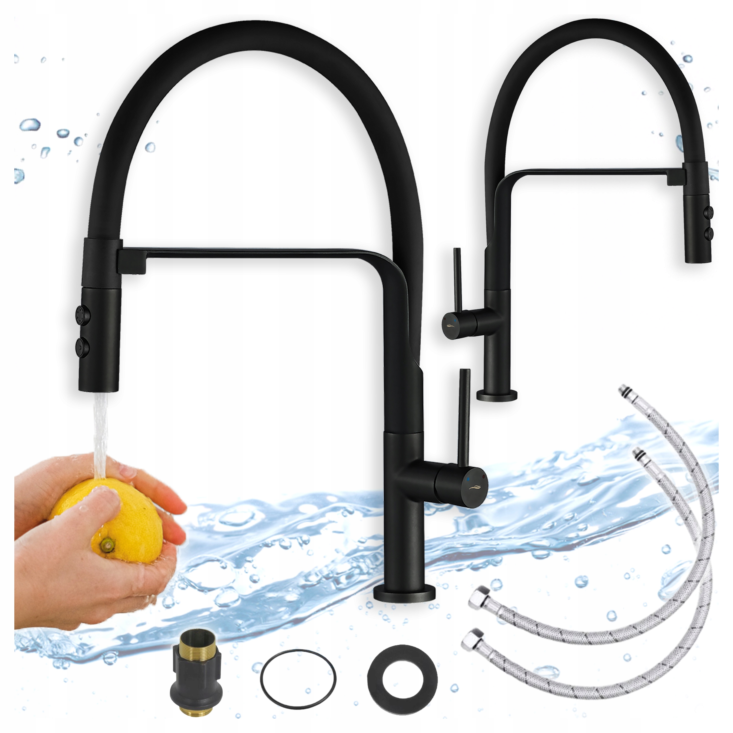 Čierna stojanová Kuchynská Bateria do umývadla Elastická výtoková vložka Kuchynský kohútik