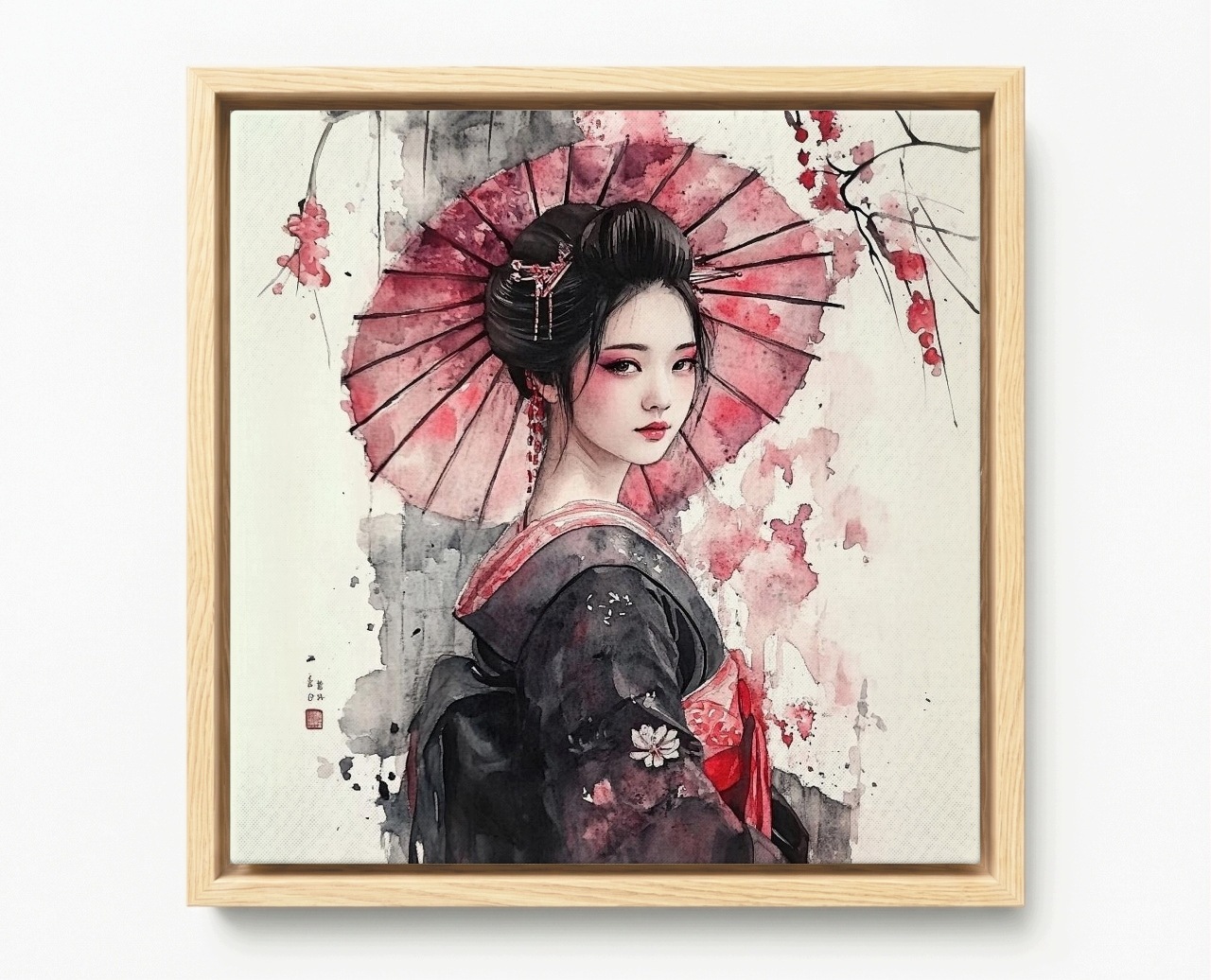 Obraz Rama American Box Portrét Žena Gejša Japonsko Tradícia Ázia 60x60