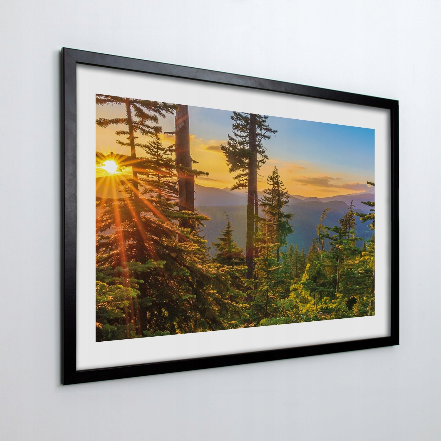 Obraz v rámu na zeď Hory les vánoční stromky 100x70 cm