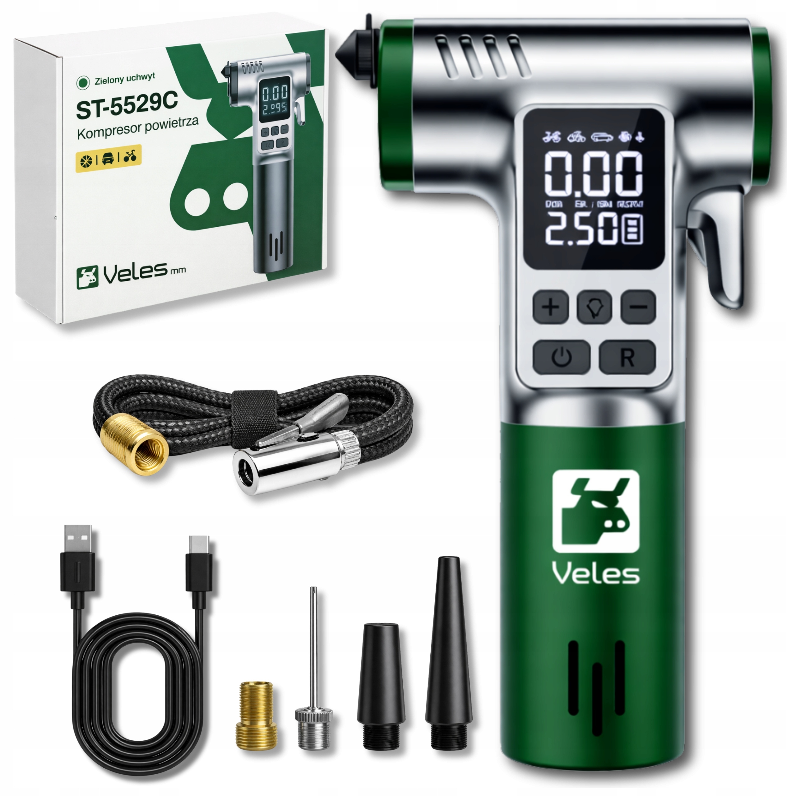 KOMPRESOR SPRĘŻARKA SAMOCHODOWY AKUMULATOROWY POMPKA ROWEROWA ELEKTRYCZNA