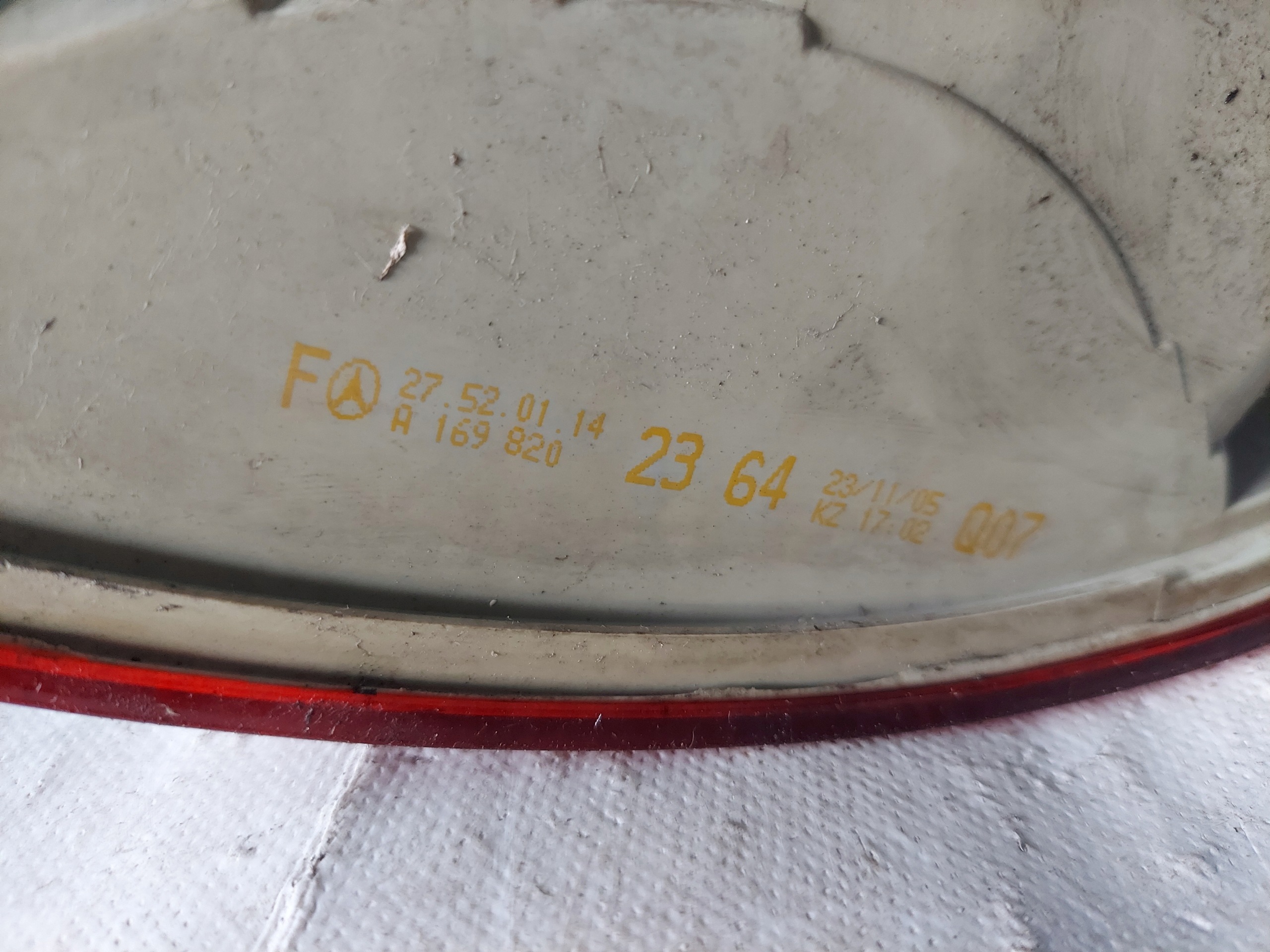 light MERCEDES W245 B KLASA A1698202364 left rear part