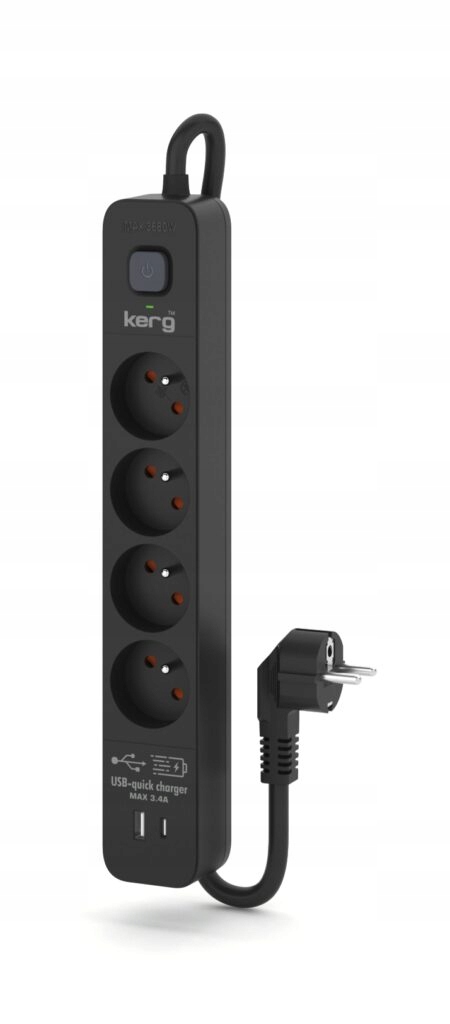 LISTWA ZASILAJĄCA ANTYPRZEPIĘCIOWA 4 GNIAZDA USB USB-C 3m Z WYŁĄCZNIKIEM
