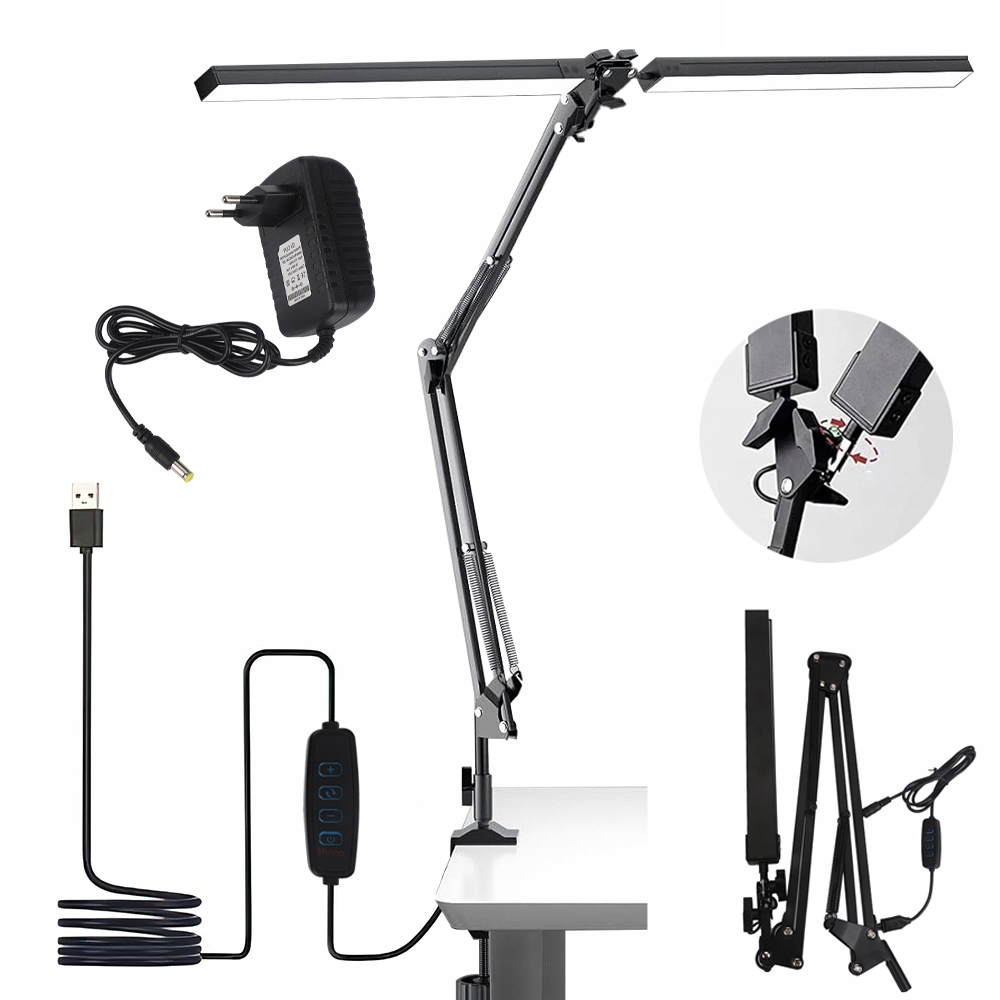 Lampka Biurkowa Led Bezcieniowa Z Regulacją Jasności Barw Z Uchwytem