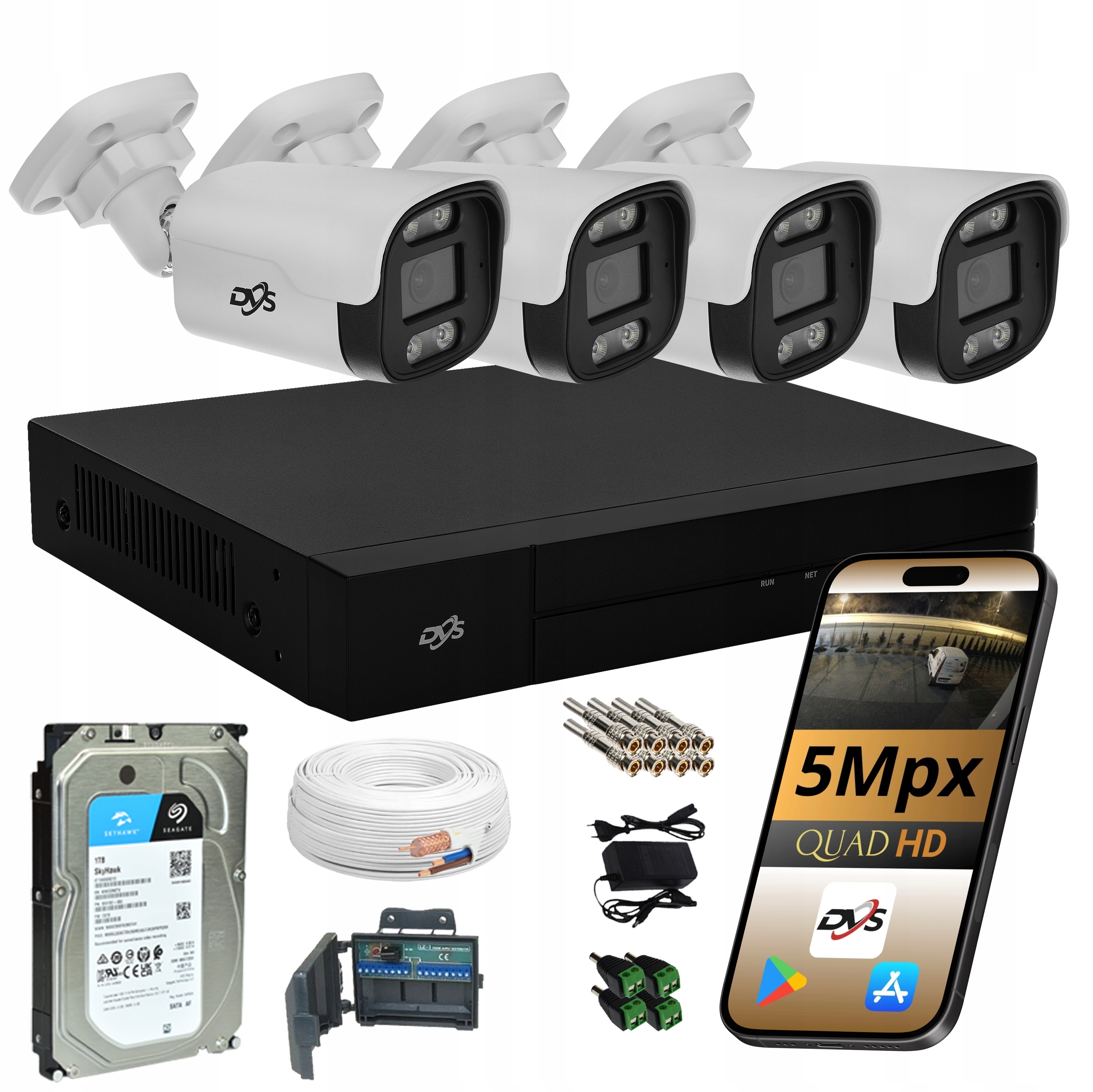 Sada 5Mpx Kamer Pro Monitorování 4 Venkovní Analogové Kamery Tuba Dvs 1TB