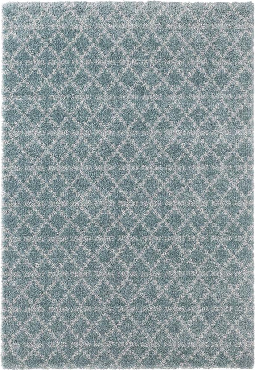 Tyrkysovo krémový hrubý shaggy koberec do obývačky, boho vzor 160 x 230 cm