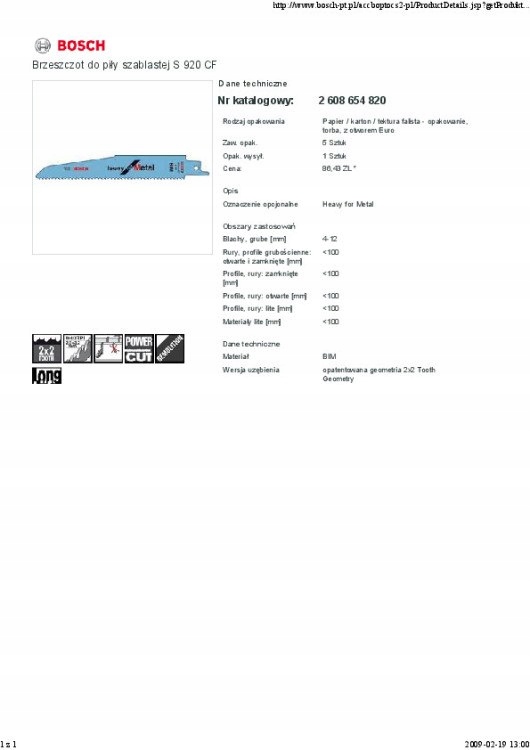 BRZESZCZOT DO PIŁY SZABLASTEJ S920CF 5SZT. Marka Bosch