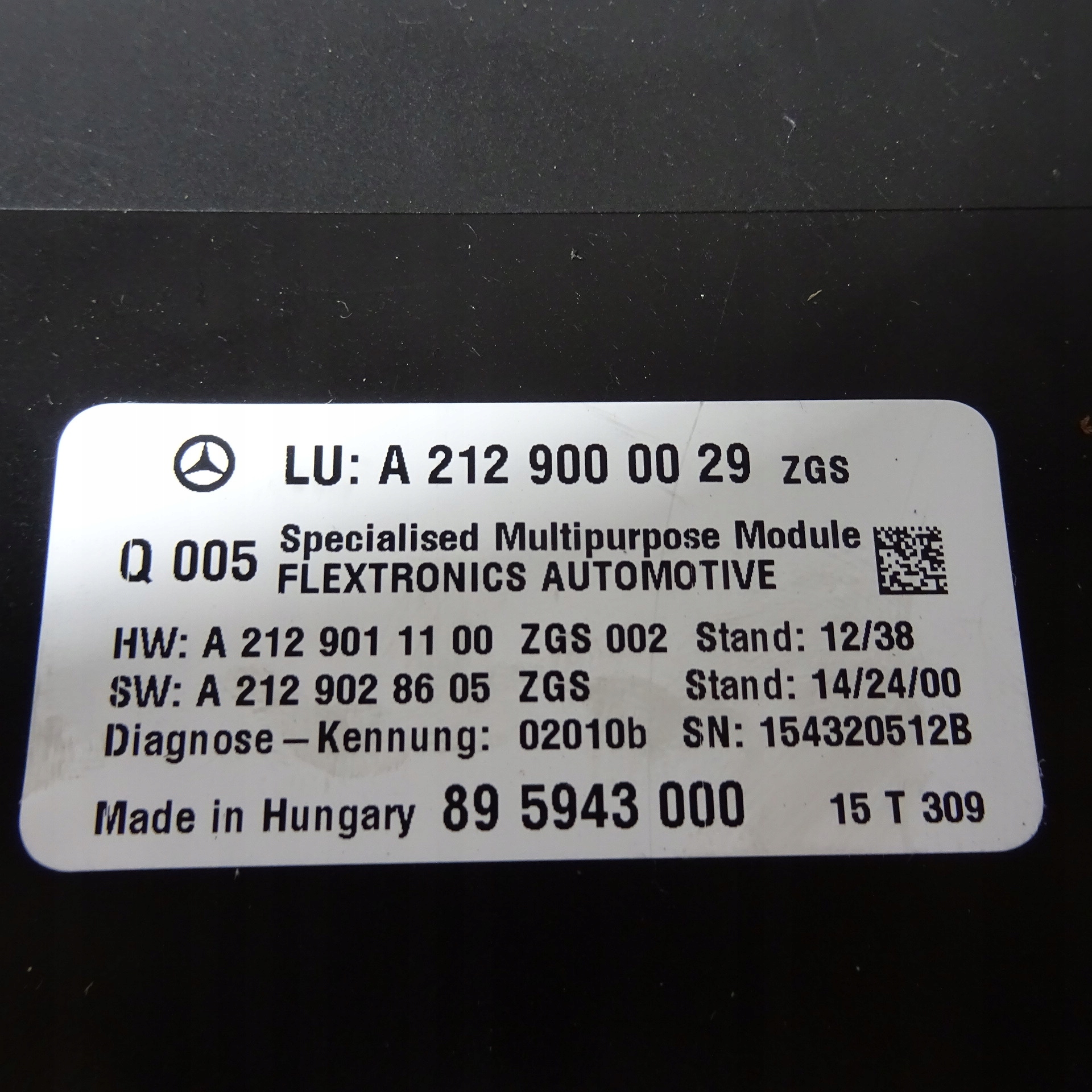 MERCEDES E S212 W212 control unit module A2129000029